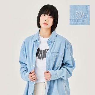 【Mark Gonzales】男女同款 小天使牛仔長袖襯衫-淺藍色