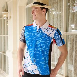【LEIDOOE】迷彩LOGO紋男短袖POLO衫(96160藍)