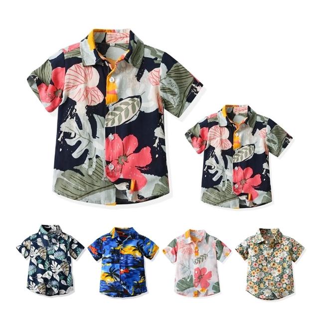 【橘魔法】植物樹葉花襯衫（小孩賣場）(親子款 兒童 短袖襯衫 夏威夷襯衫 海島國家 沙灘 海邊 男童 童裝)