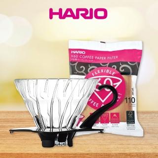 【HOOK 樂鉤生活】HARIO-V60-01玻璃濾杯-黑+濾紙110張