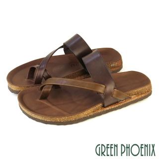 【GREEN PHOENIX 波兒德】男 夾腳拖鞋 套趾拖鞋 全真皮 牛皮 手工 臺灣製(黃色、棕色)