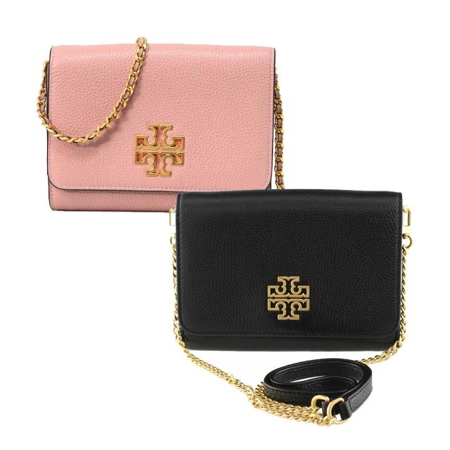 【TORY BURCH】素色荔枝皮革翻蓋斜背包