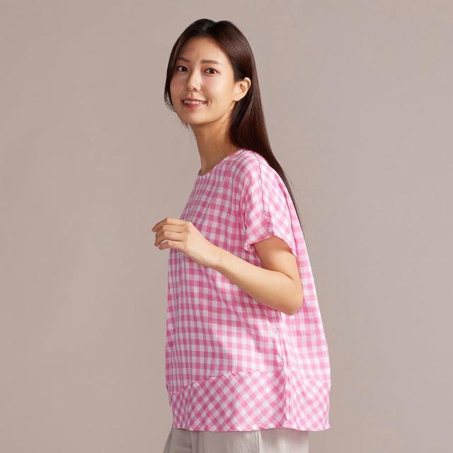 【YVONNE 以旺傢飾】網路限定｜雙層棉格紋拼接短袖上衣