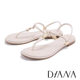 【DIANA】簡約Ｔ字夾腳真皮平底涼鞋(米白)