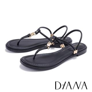 【DIANA】簡約Ｔ字夾腳真皮平底涼鞋(黑色)