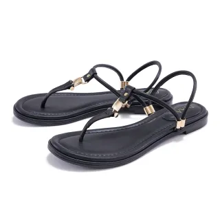 【DIANA】簡約Ｔ字夾腳真皮平底涼鞋(黑色)