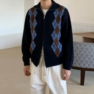 【紐約精品】現貨+預購 針織外套長袖毛衣(菱格翻領雙拉鏈男外套2色a1io45)