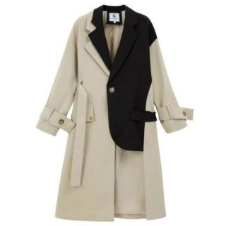【紐約精品】現貨+預購 風衣外套休閒大衣(西裝設計拼接風衣女中長款過膝女外套卡其黑色a1in21)