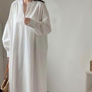 【米蘭精品】現貨+預購 連身裙燈籠袖洋裝大尺碼長裙連衣裙A字裙大碼女裝(寬鬆棉質純色女裙子3色t1kd55)