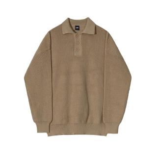 【紐約精品】現貨+預購 針織衫長袖POLO衫(翻領羅紋寬鬆男上衣卡其色a1io32)
