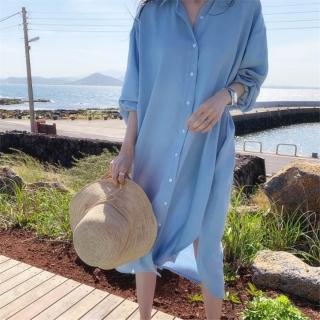 【米蘭精品】現貨+預購 連身裙長袖洋裝(夏季中長款翻領襯衫裙女裙子t1kd59)