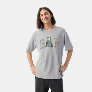 【GAP】男女同款 Logo純棉刺繡圓領短袖T恤-灰色(729330)