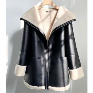 【紐約精品】現貨+預購 羊羔毛外套皮衣夾克(北歐風翻領拉鍊皮毛一體機車夾克女外套a1it13)