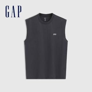 【GAP】男裝 Logo純棉印花圓領背心-深灰色(727508)