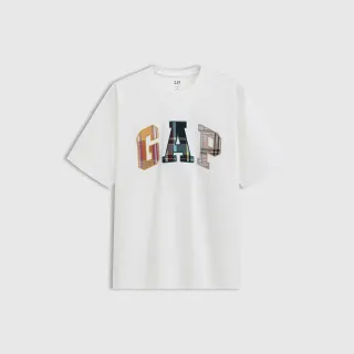 【GAP】男女同款 Logo純棉刺繡圓領短袖T恤-白色(729330)