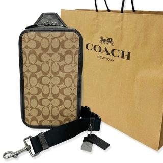 【COACH】男款硬殼胸前斜背單肩包附原廠紙袋(焦糖/黑灰)