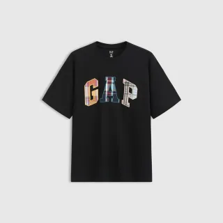 【GAP】男女同款 Logo純棉刺繡圓領短袖T恤-黑色(729330)