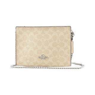 【COACH】SLIM C LOGO PVC鏈帶方型斜揹包(沙褐色/小款)