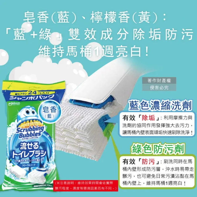 【日本SC Johnson莊臣】拋棄式馬桶刷清潔組專用含濃縮洗劑替換刷頭補充包24入/大包(去污亮白護釉消臭芳香)