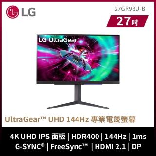 【LG 樂金】遊戲鍵盤組★27GR93U-B 27型 IPS 4K 144Hz 電競螢幕(HDR400/G-Sync/HDMI2.1/樞紐旋轉)