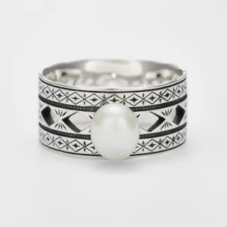 【agete】SV寬版淡水珍珠戒指