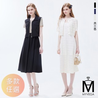 【MYVEGA 麥雪爾】MA氣質真兩件彈性連身洋裝-多款任選(女洋裝/棉質/蕾絲/仿牛仔洋裝)