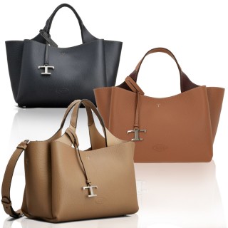 【TOD’S】TODS T Timeless 系列金屬字母LOGO 荔枝紋牛皮手提斜揹包(中款/3色任選)