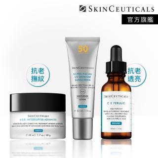 【Skin Ceuticals 修麗可】頂級抗氧撫紋★超濃度CE緊緻修護抗氧化精華+AGE普拉斯鏈活膚緊緻霜+保濕防曬隔乳