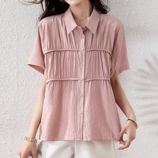 【麗質達人】9601翻領短袖上衣-二色LY(L-5XL)