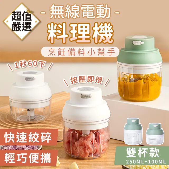 【DREAMCATCHER】多功能食物調理機 100ml+250ml雙杯組(PP升級款/料理機/攪碎機/蒜泥機/絞碎機/副食)