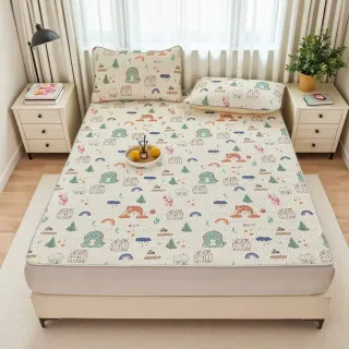 【寢室安居】冰絲涼感乳膠涼墊-贈同款枕套2入(雙人/可水洗/涼蓆組 涼感墊 冰絲蓆)