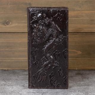 【MoonDy】錢包 卡夾 長夾 龍紋 多卡位 票卡夾 對折長夾 長款皮夾 真皮錢包 二折中夾 男用皮夾 招財錢包