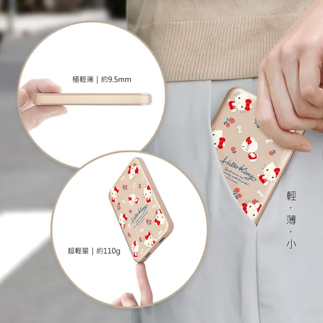 【GARMMA】Hello Kitty 磁吸超薄行動電源 IK-7CAF15 5000mAh 雙孔輸出/磁吸行動電源 18Wh(輕.薄.小)