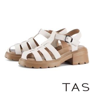 【TAS】復古編織真皮厚底羅馬涼鞋(米白)