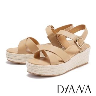 【DIANA】真皮交叉草編厚底涼鞋(棕色)