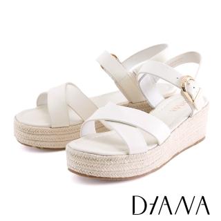 【DIANA】真皮交叉草編厚底涼鞋(米白)
