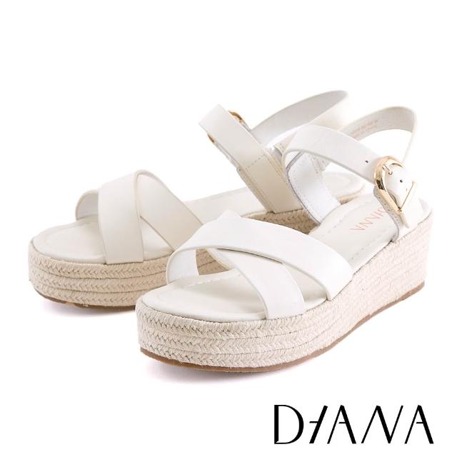 【DIANA】真皮交叉草編厚底涼鞋(米白)