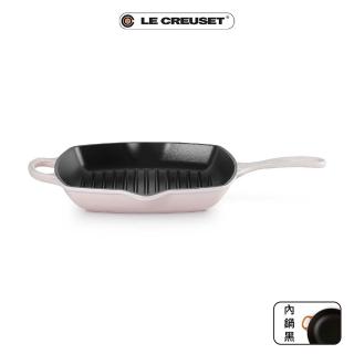 【Le Creuset】盒損福利品 琺瑯鑄鐵鍋典藏單耳單柄方鐵烤盤26cm(貝殼粉)