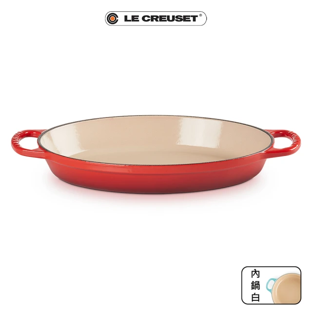 【Le Creuset】典藏琺瑯鑄鐵鍋雙耳橢圓烤盤28cm(櫻桃紅)