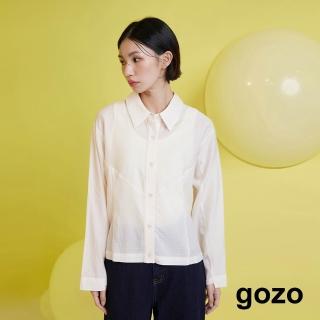 【gozo】天絲暗條紋拼接造型長袖襯衫(米色)