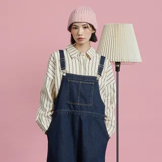 【gozo】MOMO獨家款★限量開賣 條紋風側抓褶長袖襯衫(兩色)