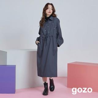 【gozo】gozo幾何繡花澎袖綁帶長袖洋裝(兩色)
