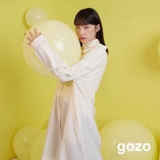 【gozo】天絲暗條紋抽繩袖開襟洋裝(兩色)