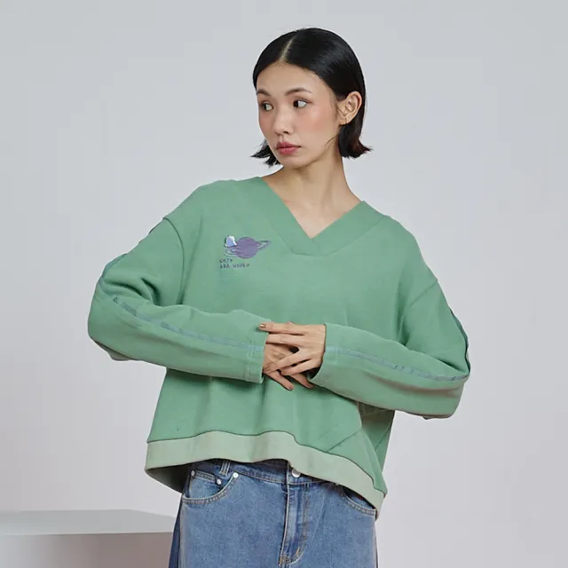 【gozo】星球刺繡織帶V領大學T(兩色)