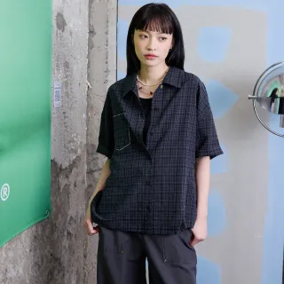 【gozo】小蛋糕抓褶格紋抗皺短袖襯衫(兩色)