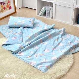 【Great Living 格蕾寢飾】三麗鷗 超值組合 Q麻吉寶貝乳膠天絲防蹣抗菌三件式睡袋組+水洗枕(彩虹大耳狗)