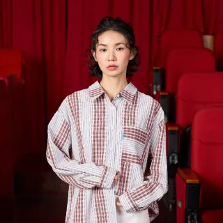 【gozo】立體格紋復古長袖襯衫(紅色)