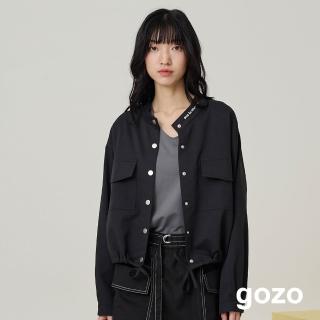 【gozo】MOMO獨家款★限量開賣 標語繡花抽繩遮陽襯衫外套(兩色)