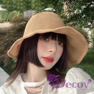 【Decoy】清新日系 寬簷透氣防曬鏤空編織漁夫帽(顏色可選)