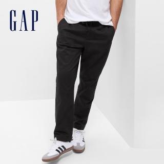 【GAP】男裝 抽繩鬆緊卡其褲-黑色(749290)